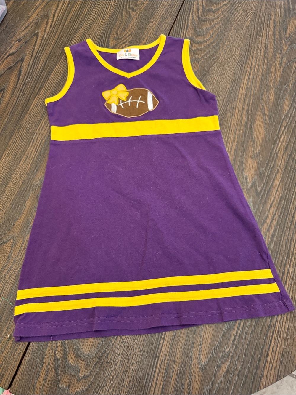 Em & Bean Lsu inspired Girls Purple & Yellow Football Applique Dress